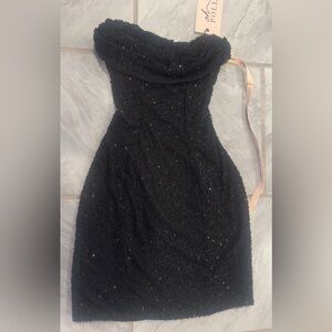 NWT Oh Polly Womens Basel Embellished Strapless Down Neck Mini Black Dress Size0